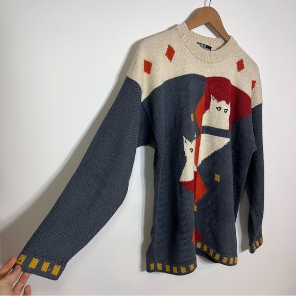 Alpaka Fashions 100% Alpaca Wool Cat Geometric Crewneck Sweater One Size Peru - Picture 2 of 12